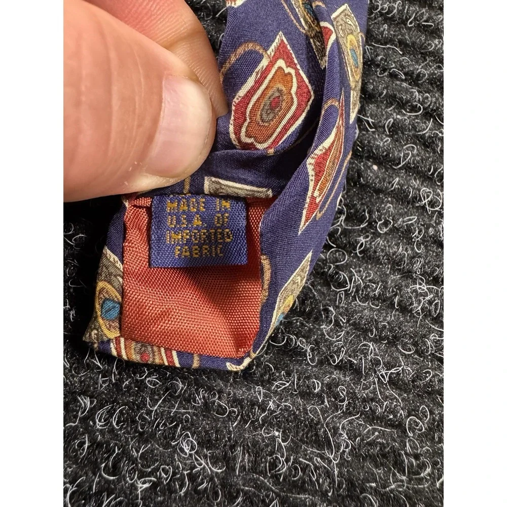 Vintage CHAPS Ralph Lauren Tie Mens Navy Geometric Made USA 58